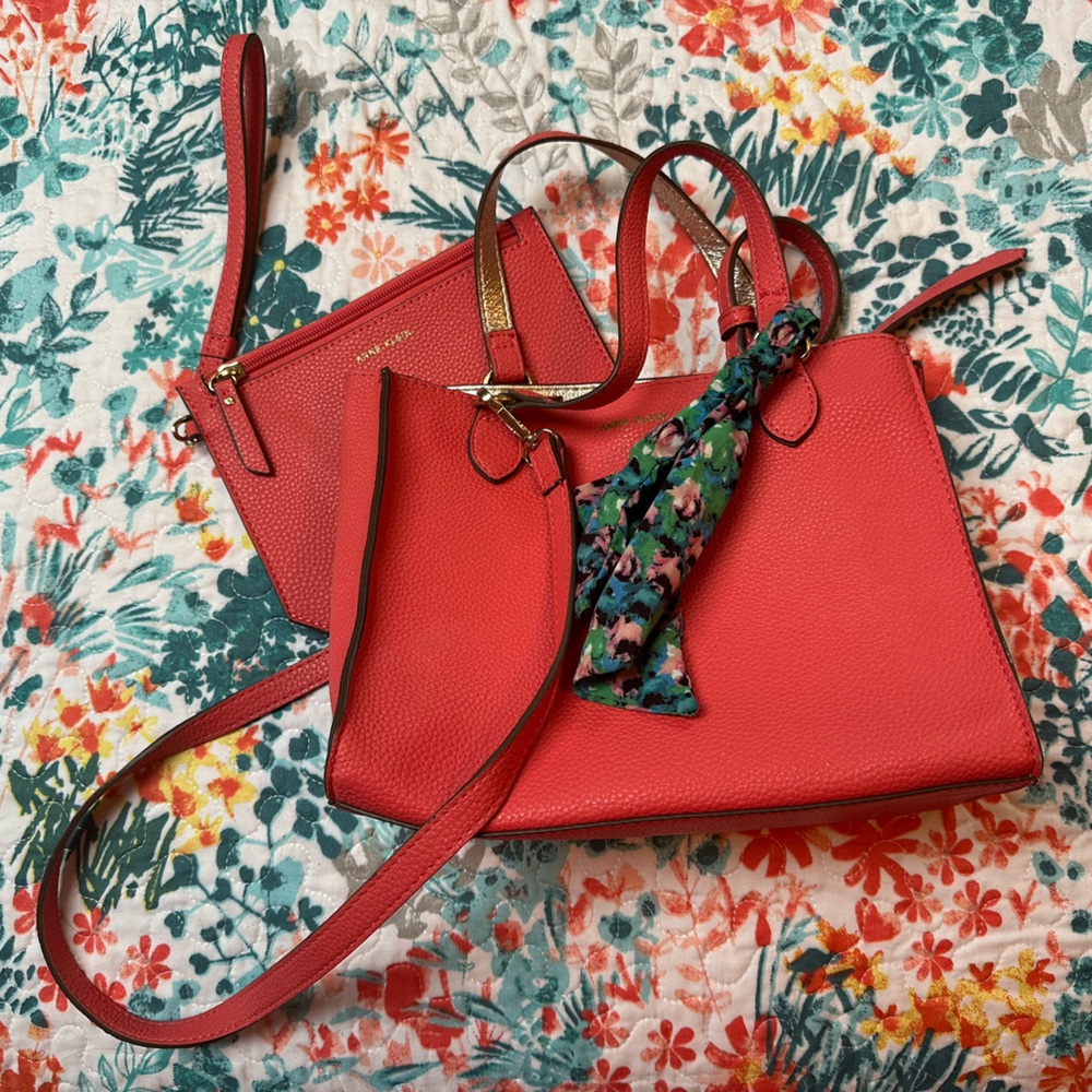 Anne Klein Coral Color Purse and Removable Pouch